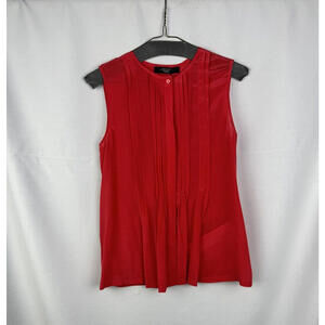 Weekend Max Mara Brava Pleated Sleeveless Blouse Top Silk Red Size XS